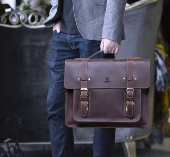 MH589 Laptop Bag Crazyhorse Cowhide Leather Coffee