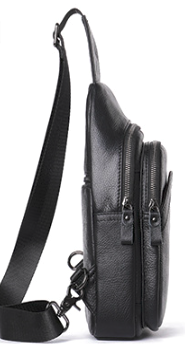 9000 Chest Bag / Shoulder Bag Cowhide Leather Black