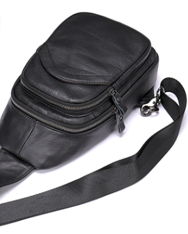 9000 Chest Bag / Shoulder Bag Cowhide Leather Black