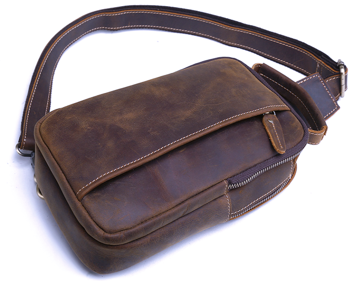 9915 Chest Bag / Shoulder Bag Cowhide Leather Brown