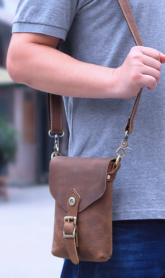 RB1267 Shoulder Bag Crazyhorse Cowhide Leather Brown