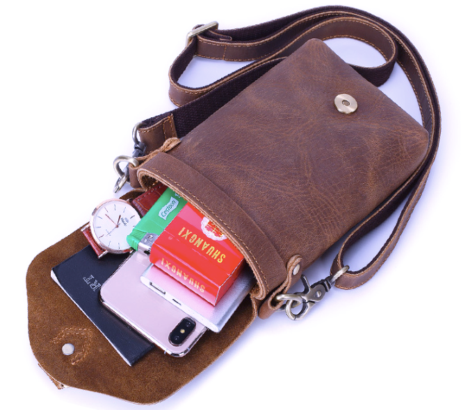 RB1267 Shoulder Bag Crazyhorse Cowhide Leather Brown