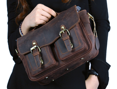 0840 Camera / Shoulder Bag Crazyhorse Cowhide Leather Brown