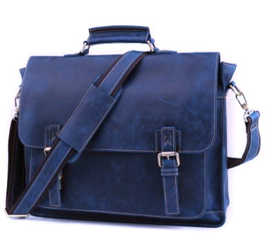 LJIA9079 Laptop Bag Crazyhorse Cowhide Leather Blue