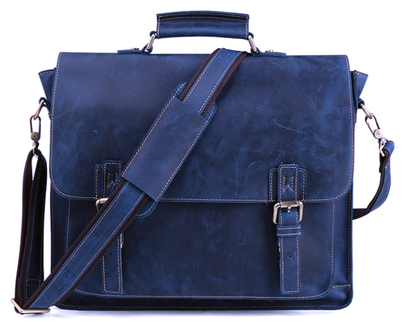 LJIA9079 Laptop Bag Crazyhorse Cowhide Leather Blue