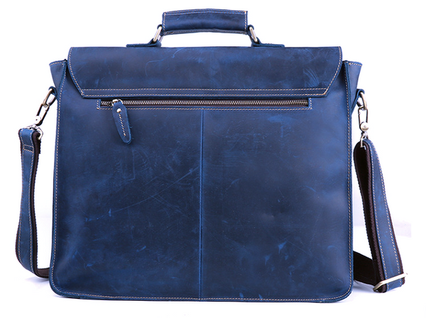 LJIA9079 Laptop Bag Crazyhorse Cowhide Leather Blue