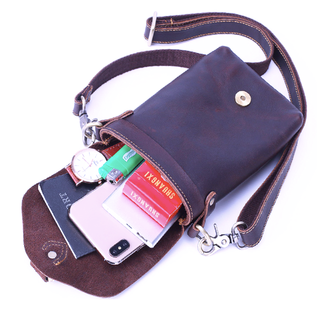 RB1267 Shoulder Bag Crazyhorse Cowhide Leather Brown