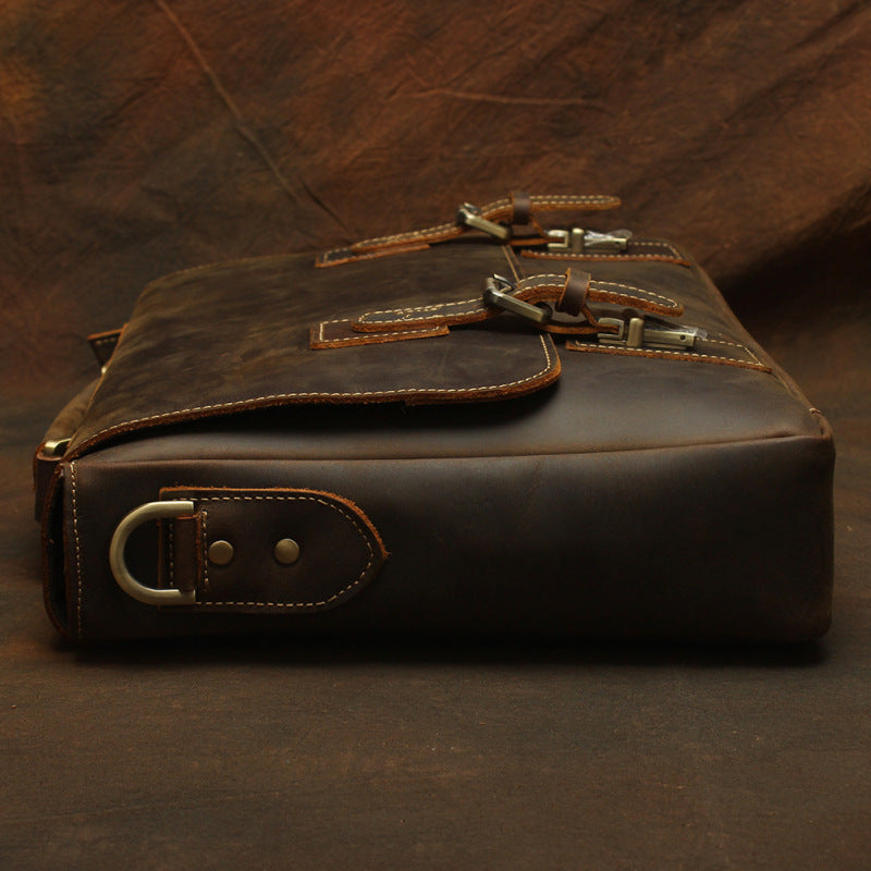 1052 Laptop Bag Crazyhorse Cowhide Leather Brown