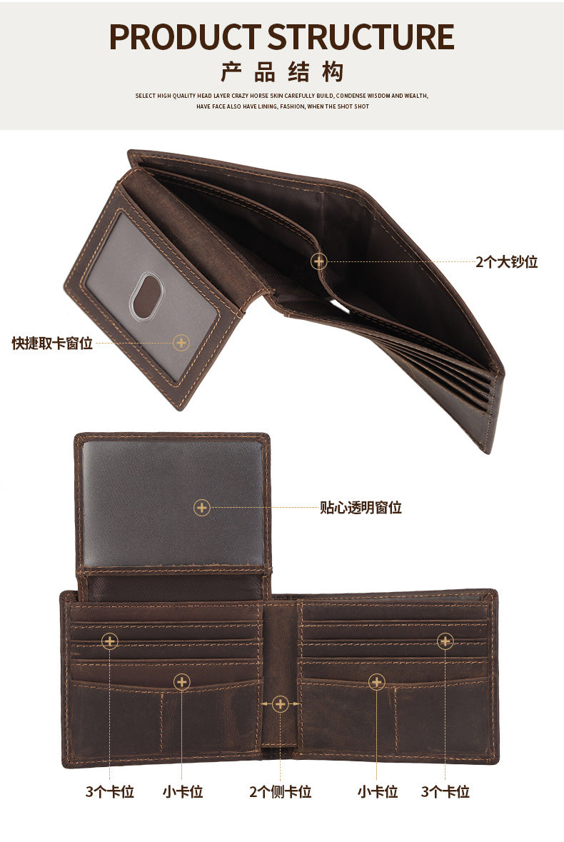 ZCHE9277 Wallet Crazyhorse Cowhide RFID protected Brown