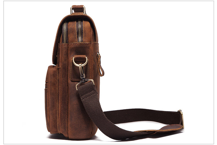 MH645 Humerpaul Shoulder Bag Crazyhorse Cowhide Leather Coffee