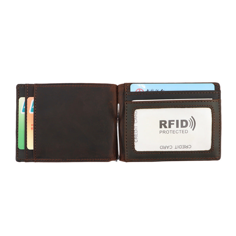 AD1015 Money Clip Wallet leather RFID protected Dark Brown