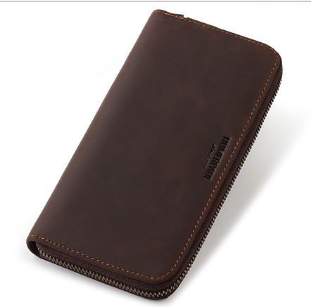 BP909 Crazyhorse Cowhide Leather RFID Phone Case / Wallet Coffee