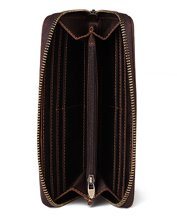 BP909 Crazyhorse Cowhide Leather RFID Phone Case / Wallet Coffee