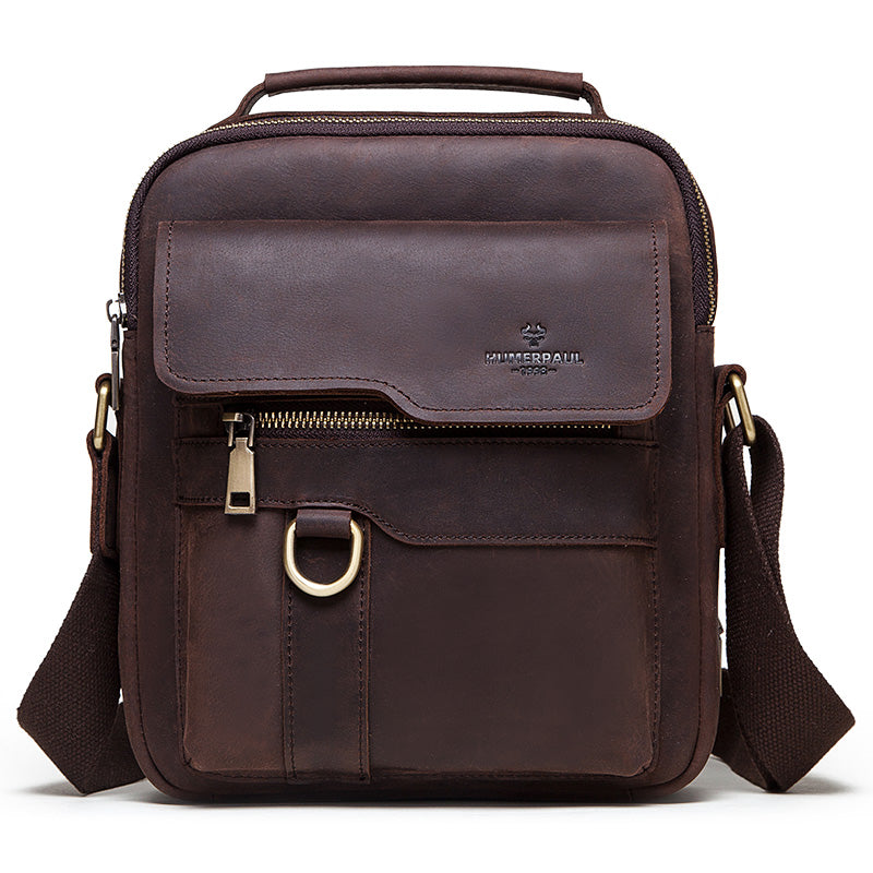 MH577 Humerpaul Shoulder Bag Crazyhorse Cowhide Leather Coffee