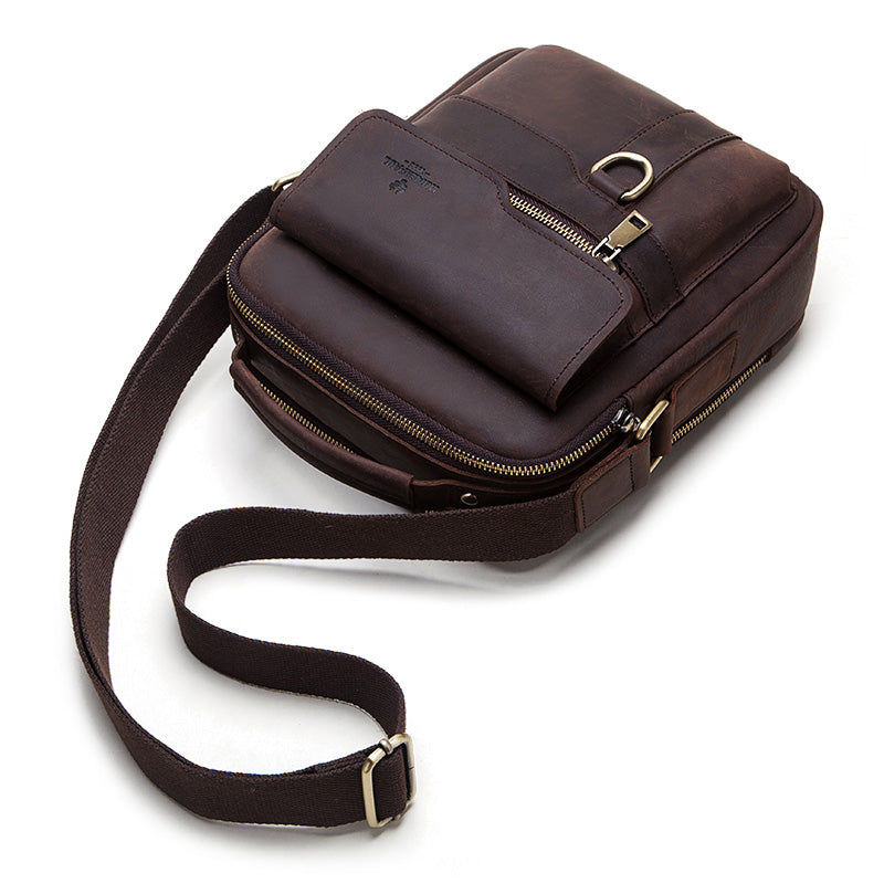 MH577 Humerpaul Shoulder Bag Crazyhorse Cowhide Leather Coffee