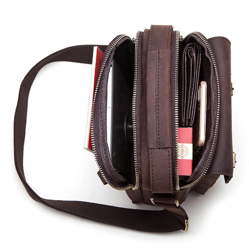 MH580 Humerpaul Shoulder Bag Crazyhorse Cowhide Leather Coffee