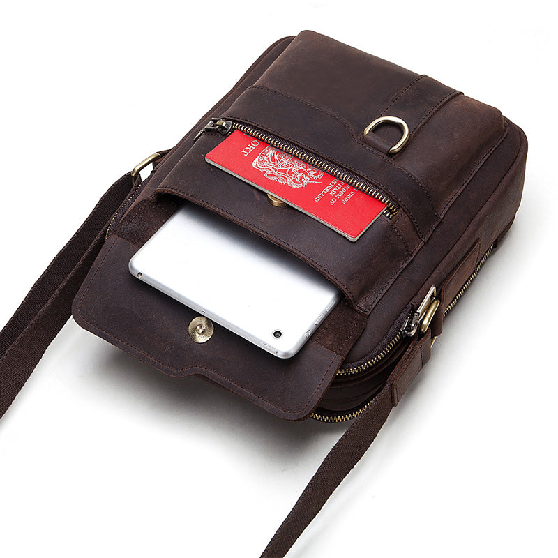 MH577 Humerpaul Shoulder Bag Crazyhorse Cowhide Leather Coffee