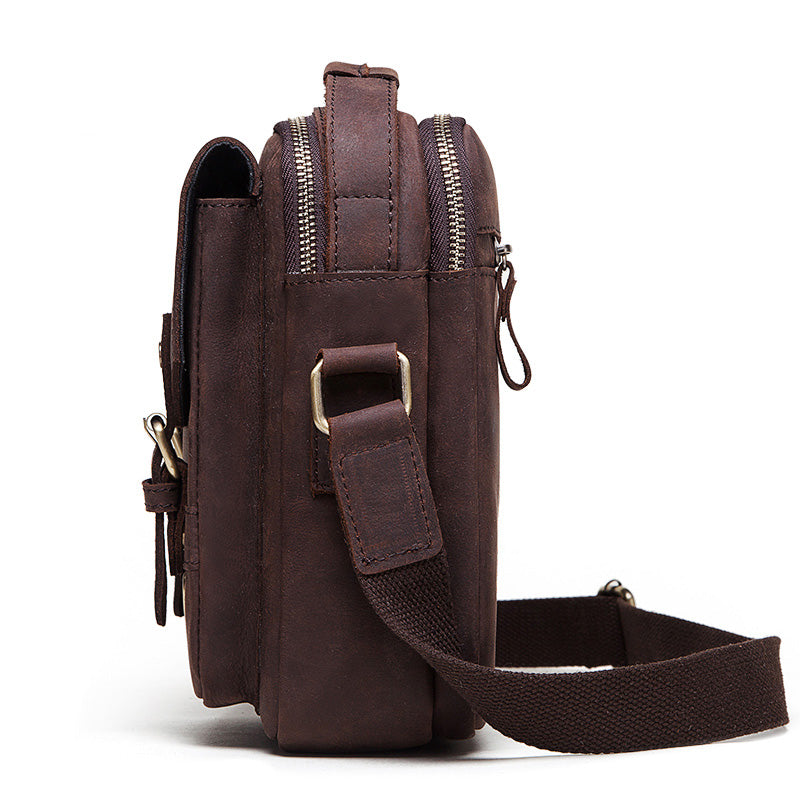 MH580 Humerpaul Shoulder Bag Crazyhorse Cowhide Leather Coffee