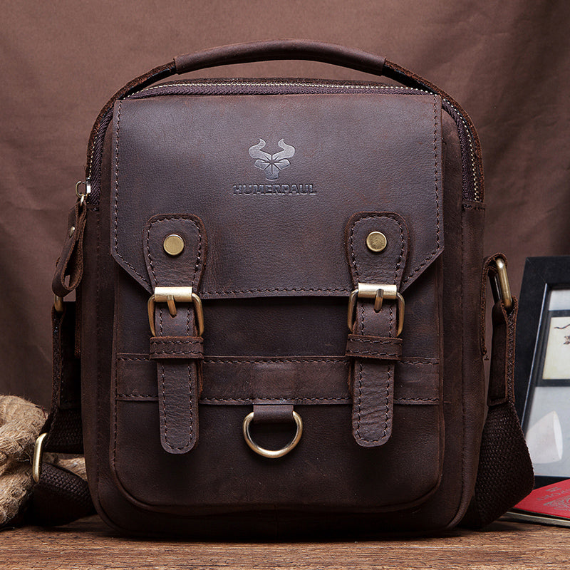MH580 Humerpaul Shoulder Bag Crazyhorse Cowhide Leather Coffee