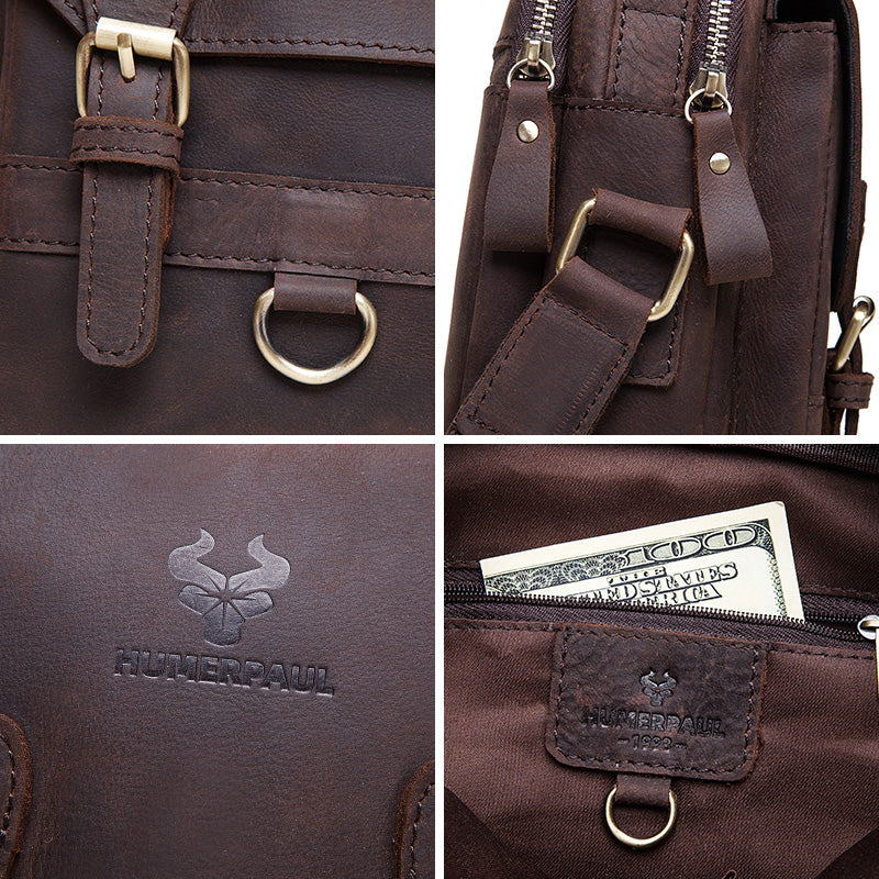 MH580 Humerpaul Shoulder Bag Crazyhorse Cowhide Leather Coffee