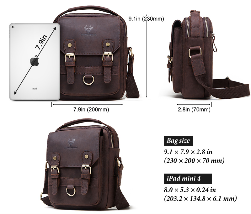 MH580 Humerpaul Shoulder Bag Crazyhorse Cowhide Leather Coffee