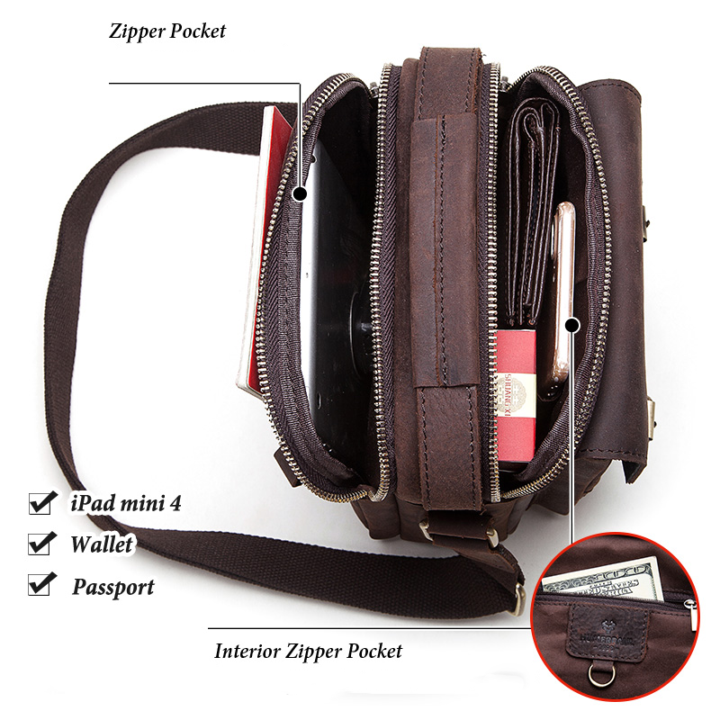MH580 Humerpaul Shoulder Bag Crazyhorse Cowhide Leather Coffee
