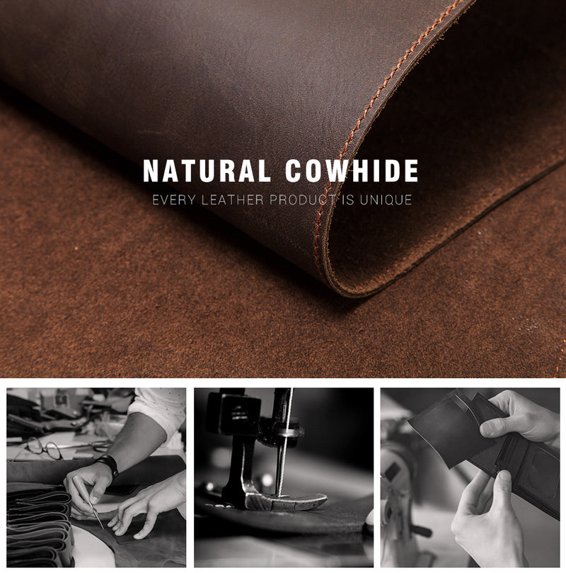 BP909 Crazyhorse Cowhide Leather RFID Phone Case / Wallet Coffee