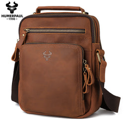 MH573 Humerpaul Shoulder Bag Crazyhorse Cowhide Leather Khaki