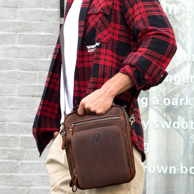 MH573 Humerpaul Shoulder Bag Crazyhorse Cowhide Leather Brown