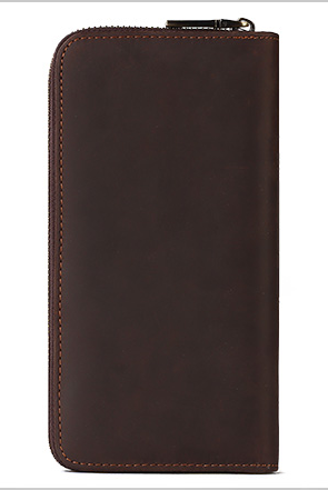 BP909 Crazyhorse Cowhide Leather RFID Phone Case / Wallet Coffee